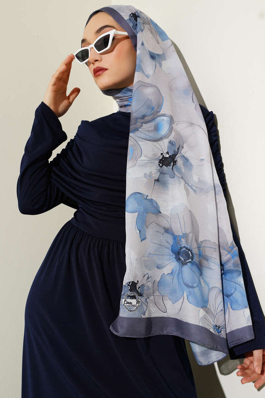 Violet Patterned Shawl, Slate Grey