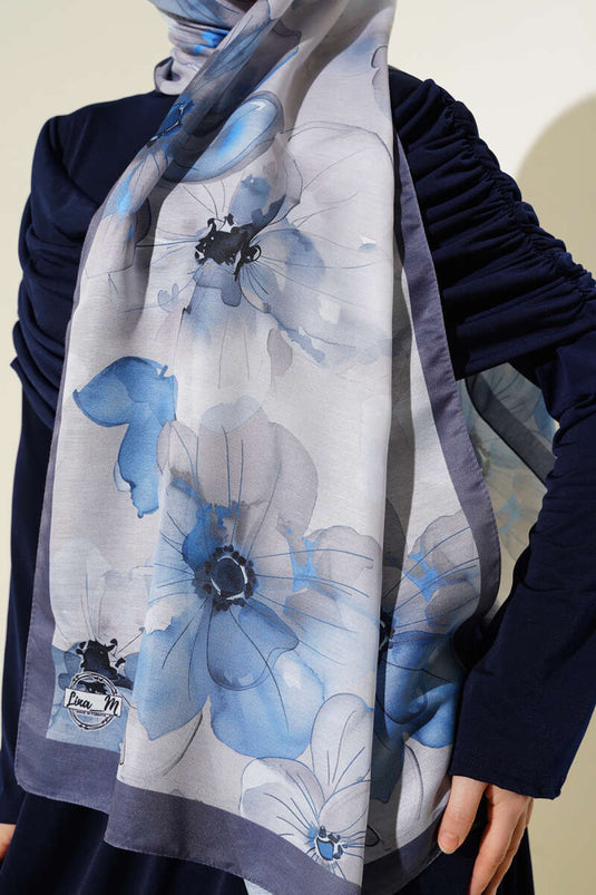 Violet Patterned Shawl, Slate Grey