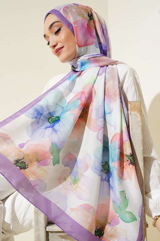 Menekşe Desen Şal Lila