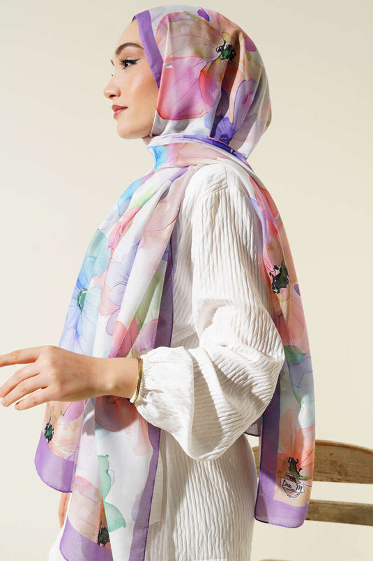 Menekşe Desen Şal Lila