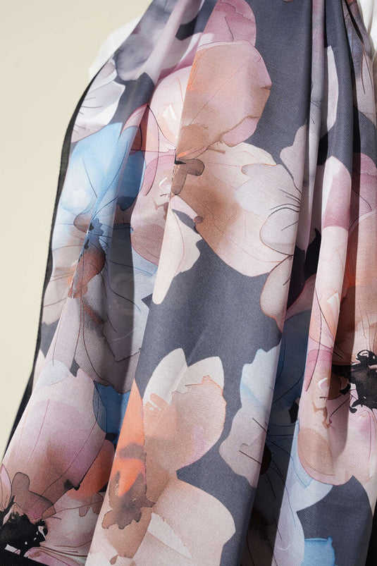 Menekşe Desen Şal Siyah