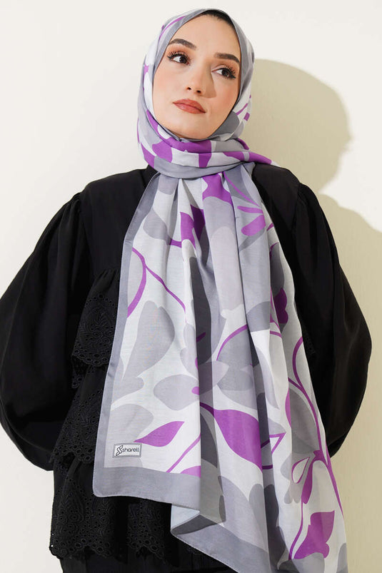 Violet Pattern Soft Scarf Grey