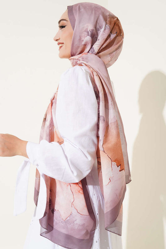 وشاح ميري الناعم بنقوش، لون قهوة فاتحة