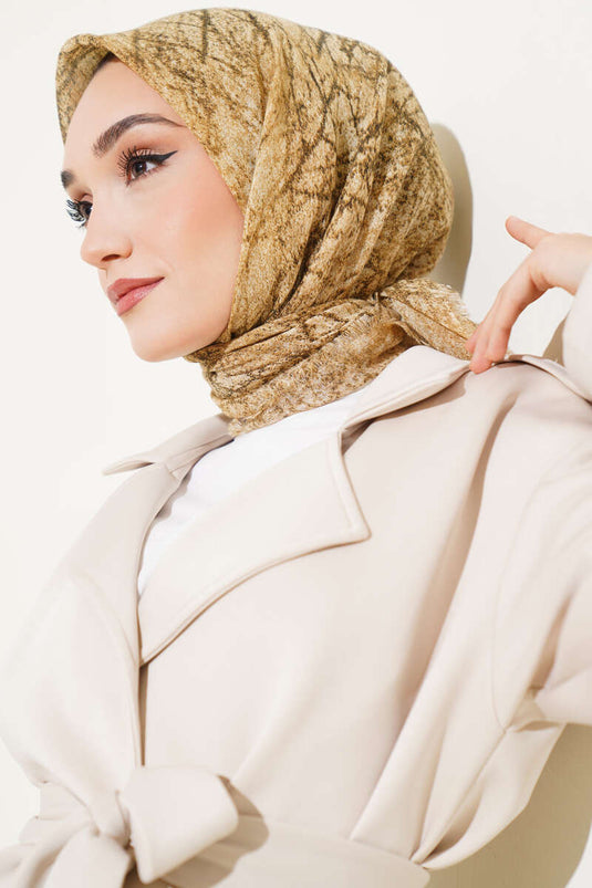 Marble Pattern Flamu Cotton Scarf Camel