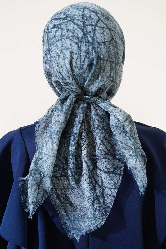 Marble Pattern Flamu Cotton Scarf Ocean Blue