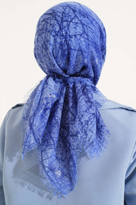 Marble Pattern Flamu Cotton Scarf Royal Blue