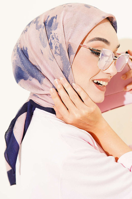 Navy Marble Patterned Scarf