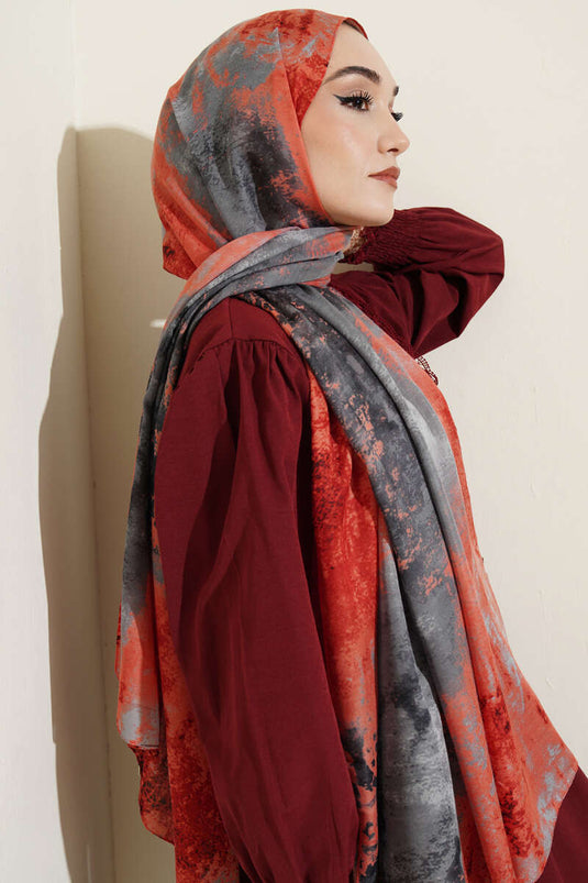 Marble Patterned Modern Scarf Red