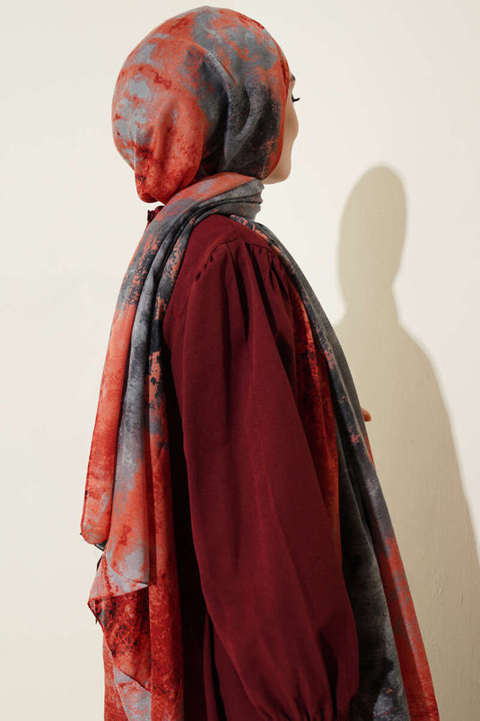 Marble Patterned Modern Scarf Red