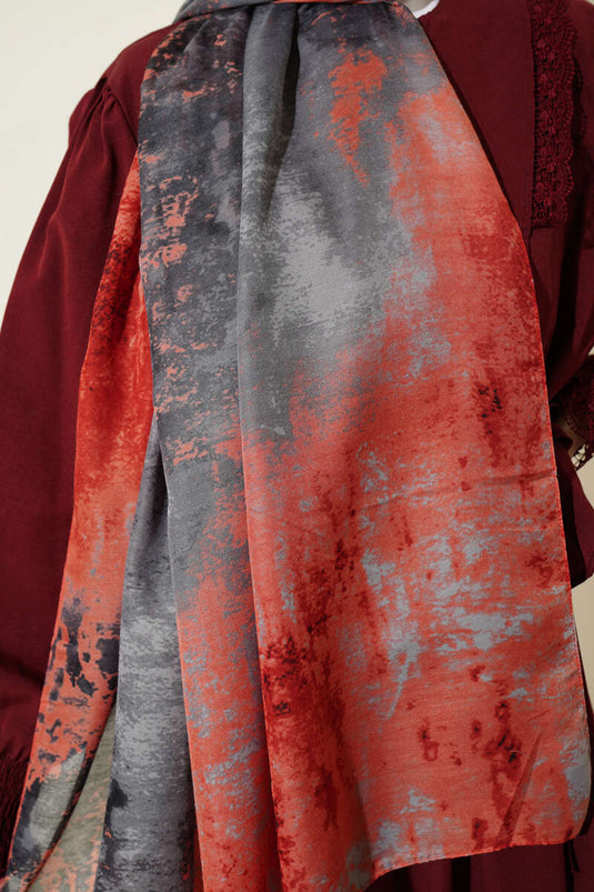 Marble Patterned Modern Scarf Red