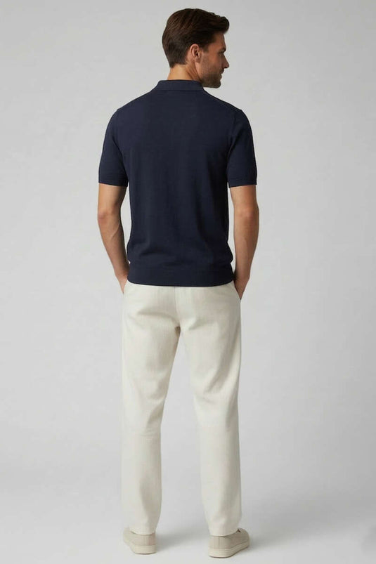 T-shirt homme à col polo clair mercerisé bleu marine foncé