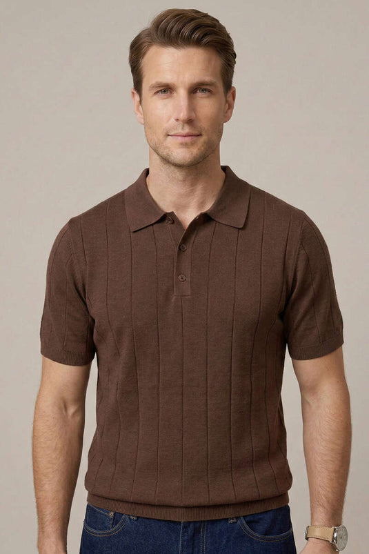 Mercerized Front Button Men's T-shirt Brown