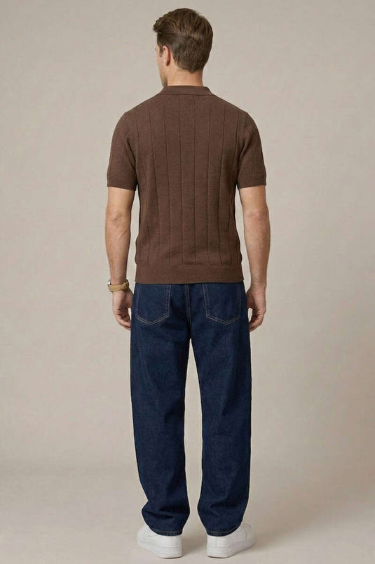 Mercerized Front Button Men's T-shirt Brown