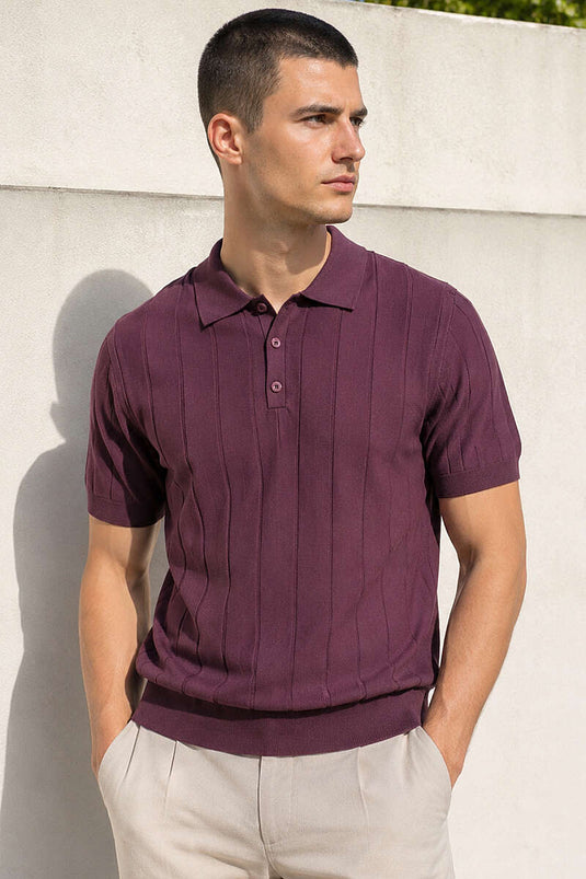 T-shirt homme boutonné devant en coton mercerisé couleur mûre