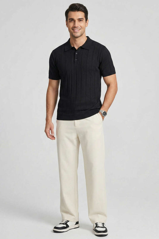Mercerized Front-Button Men's T-shirt Black