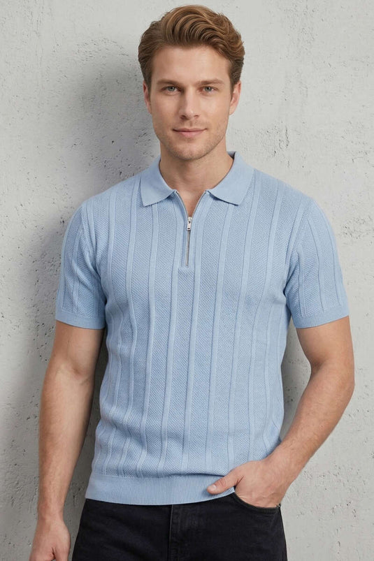 Mercerized Polo Collar Men's T-shirt Baby Blue