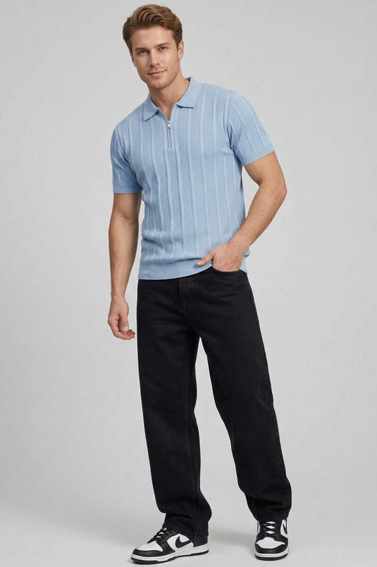 Mercerized Polo Collar Men's T-shirt Baby Blue