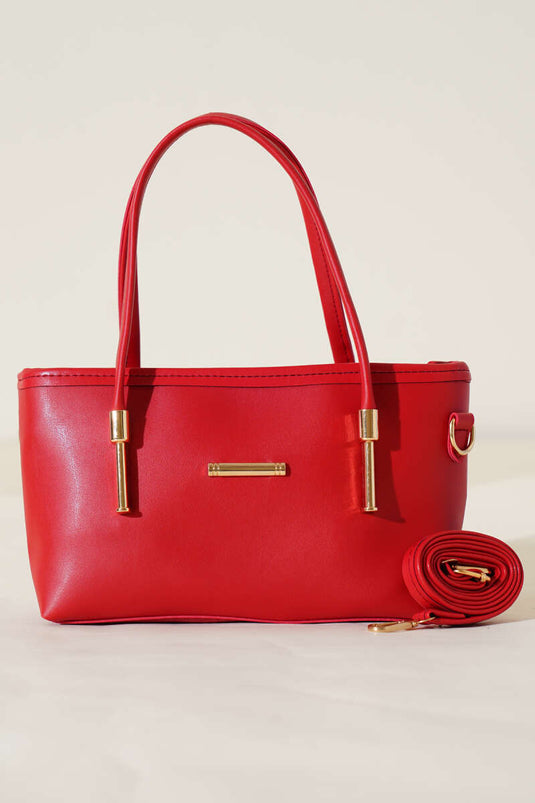 Metal Badge Detailed Bag Red