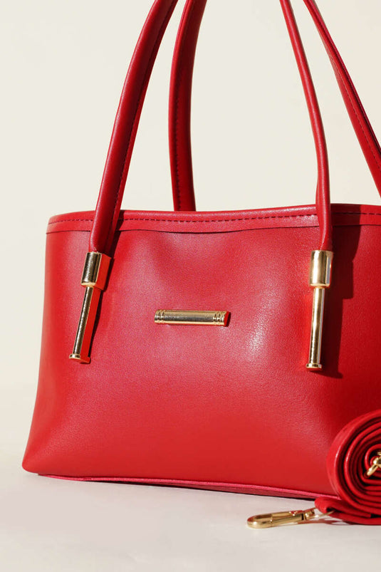 Metal Emblem Detail Handbag Red