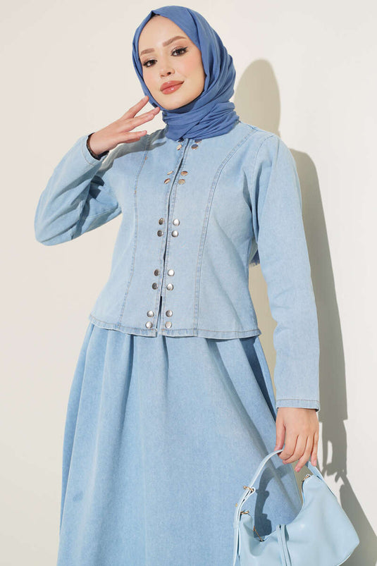 Completo Gonna Con Bottoni A Pressione In Blu Chiaro
