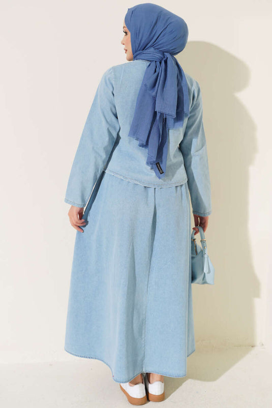 Completo Gonna Con Bottoni A Pressione In Blu Chiaro