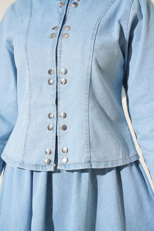 Completo Gonna Con Bottoni A Pressione In Blu Chiaro