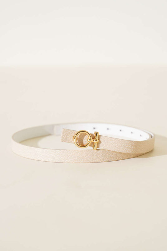Metal Circle Buckle Belt Beige
