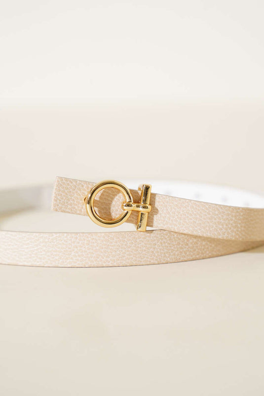 Metal Circle Buckle Belt Beige
