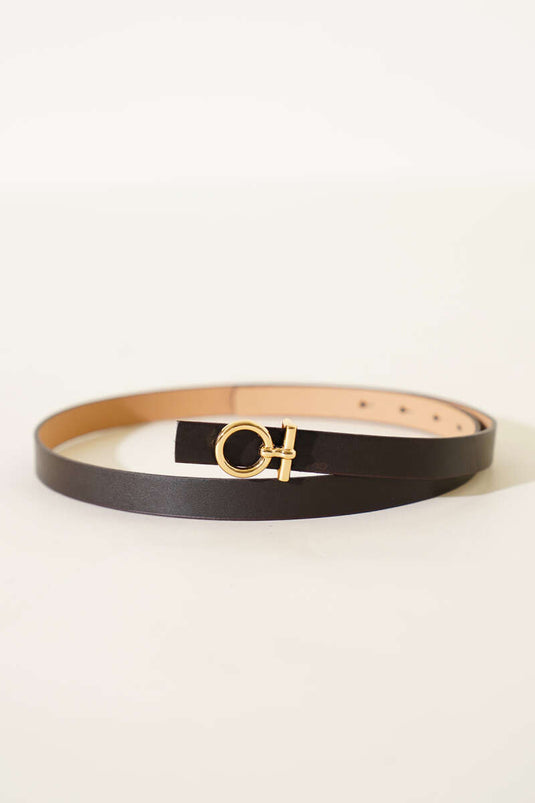 Metal Circle Buckle Belt Brown