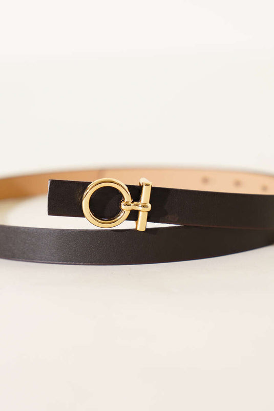 Metal Circle Buckle Belt Brown