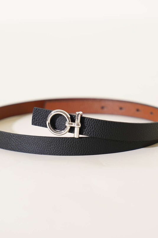 Black belt with metal round buckle
