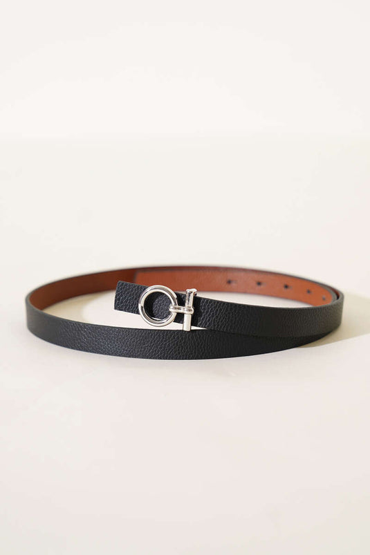 Black belt with metal round buckle