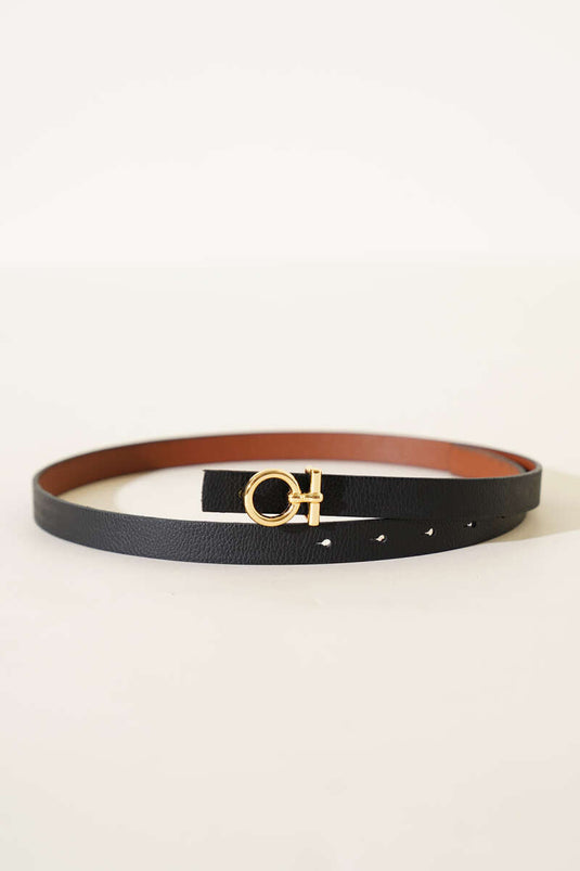 Metal Circle Buckle Belt Black Gold