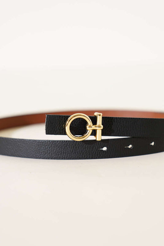 Metal Circle Buckle Belt Black Gold