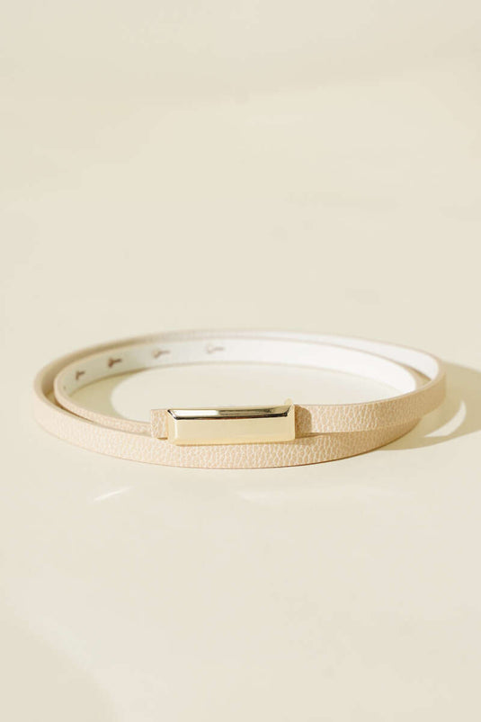 Metal Dikdörtgen Tokalı İnce Kemer Bej