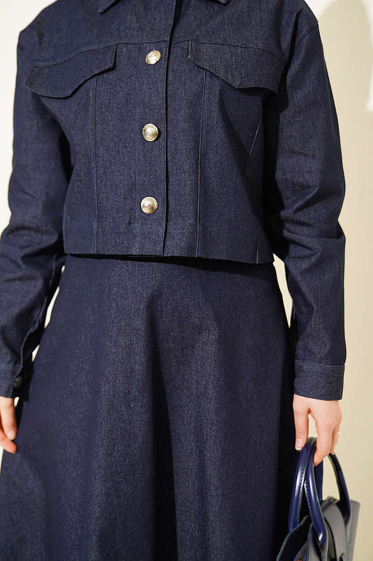 Ensemble salopette en jean avec veste à boutons métalliques bleu marine