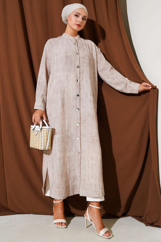 Metalen knoopzak lang overhemd beige