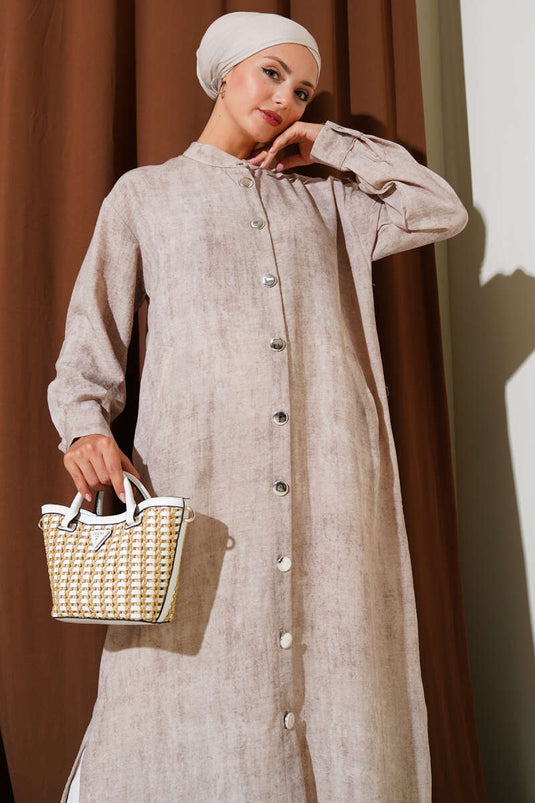 Metalen knoopzak lang overhemd beige