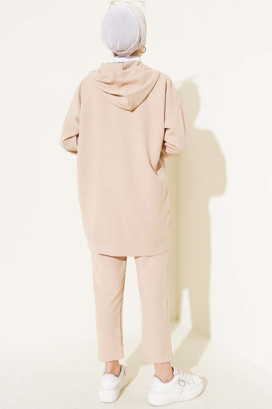 Metal Buttoned Double Breasted Two Piece Set Beige