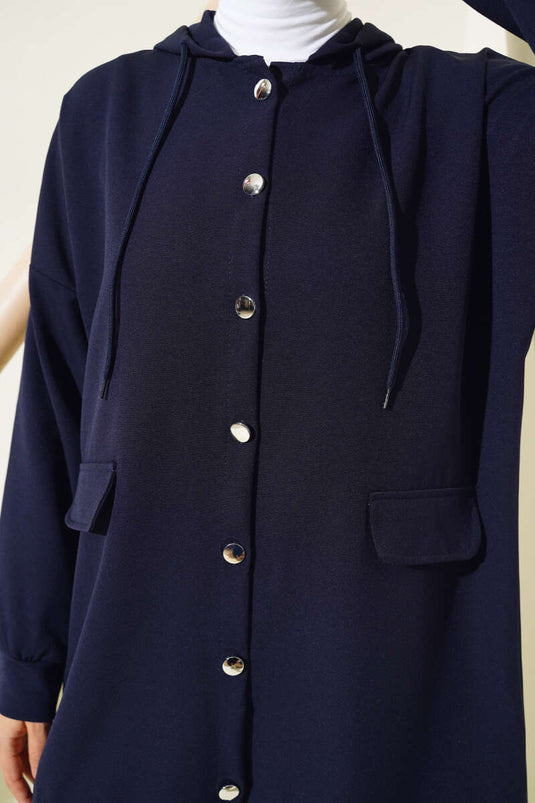 Metal Buttoned Double Breasted Suit Navy Blue
