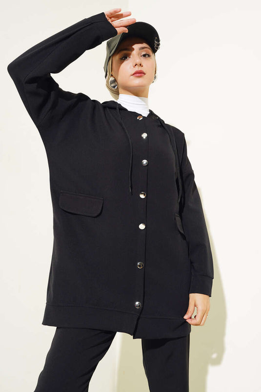 Metal Buttoned Double Breasted Suit Black