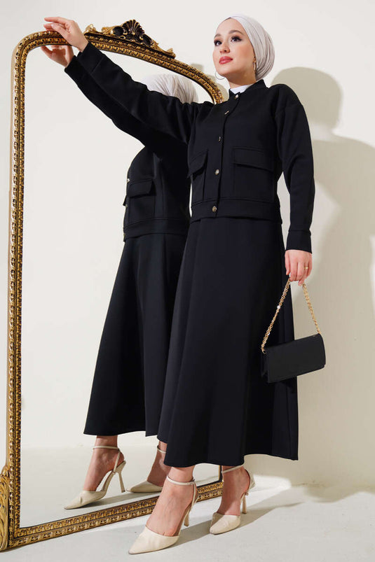 Metalen geknoopt tweedelig duikpak met rok, zwart