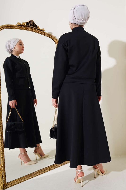 Metalen geknoopt tweedelig duikpak met rok, zwart