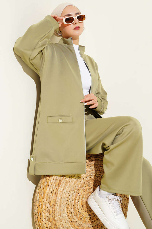 Zweiteiliges Taucher-Set mit Metallknopf und Reißverschluss, Hellgrün