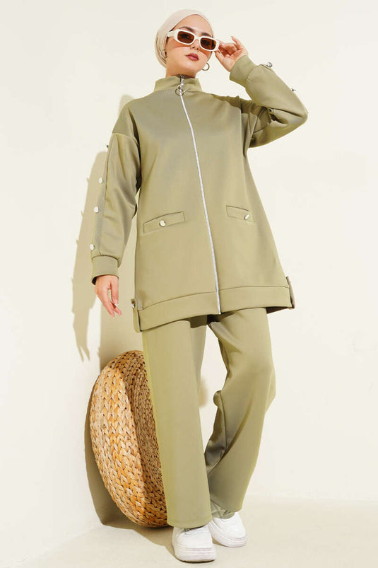 Zweiteiliges Taucher-Set mit Metallknopf und Reißverschluss, Hellgrün