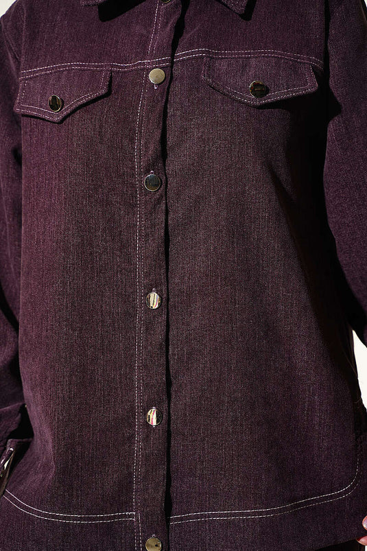 Metaal Geknopte Tweedelige Set In Aubergine