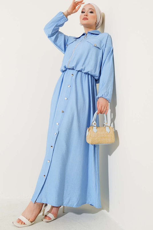 Metal Buttoned Vest Set Baby Blue