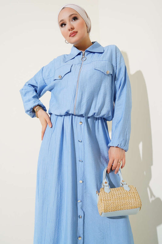 Metal Buttoned Vest Set Baby Blue