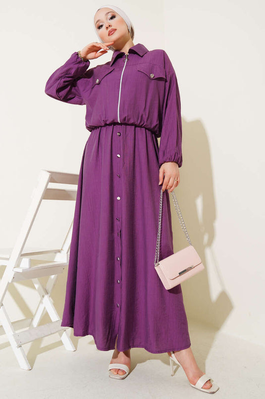 Metal Buttoned Vest Suit Purple