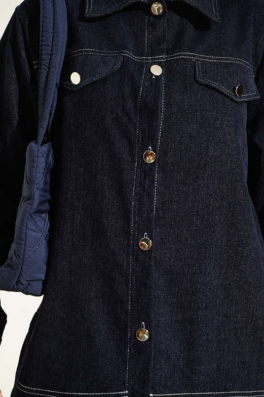 Metal Knopen Denim Tweedelige Set Navy